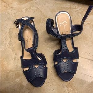 Navy blue thick threaded heels